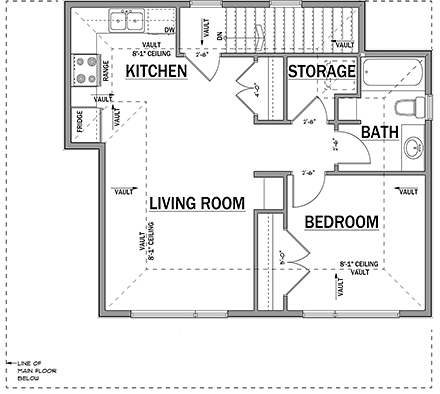 Contemporary Garage-Living Plan 83338 with 1 Beds, 1 Baths, 3 Car Garage Second Level Plan