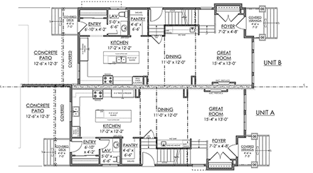 Farmhouse Multi-Family Plan 83343 with 6 Beds, 6 Baths First Level Plan