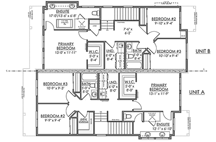 Farmhouse Multi-Family Plan 83343 with 6 Beds, 6 Baths Second Level Plan