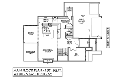 Contemporary, Modern, Prairie House Plan 83366 with 3 Beds, 3 Baths, 3 Car Garage First Level Plan