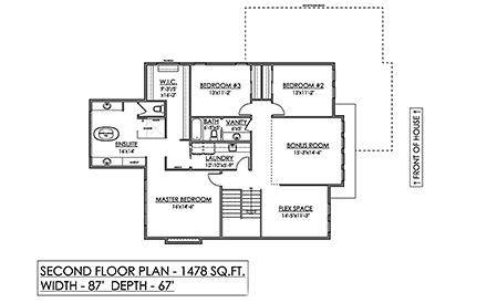 Contemporary, Modern, Prairie House Plan 83366 with 3 Beds, 3 Baths, 3 Car Garage Second Level Plan