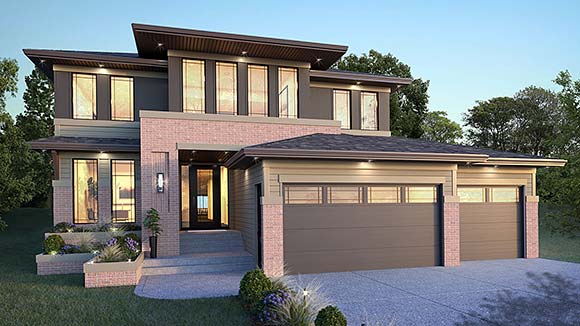 Contemporary, Modern, Prairie House Plan 83366 with 3 Beds, 3 Baths, 3 Car Garage Elevation