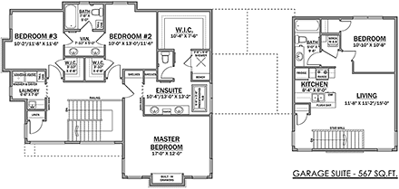 Modern House Plan 83372 with 3 Beds, 3 Baths, 2 Car Garage Second Level Plan