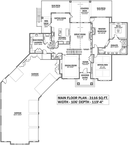 Craftsman House Plan 83374 with 3 Beds, 3 Baths, 5 Car Garage First Level Plan