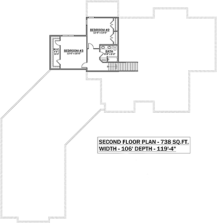 Craftsman House Plan 83374 with 3 Beds, 3 Baths, 5 Car Garage Second Level Plan