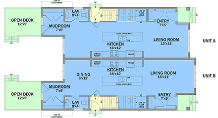 Contemporary, Modern Multi-Family Plan 83376 with 6 Beds, 6 Baths First Level Plan