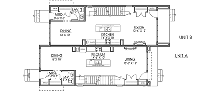 Modern Multi-Family Plan 83380 with 8 Beds, 8 Baths First Level Plan