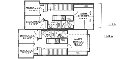Modern Multi-Family Plan 83380 with 8 Beds, 8 Baths Second Level Plan