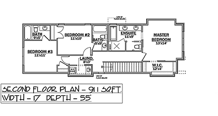 European, Traditional House Plan 83387 with 3 Beds, 3 Baths Second Level Plan