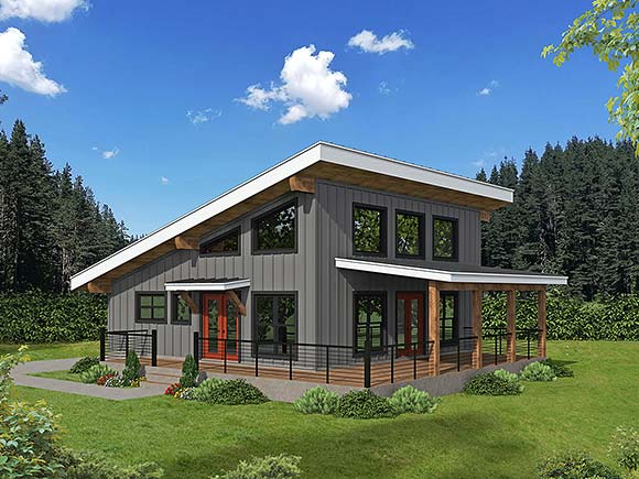 Contemporary, Modern House Plan 83400 with 2 Beds, 1 Baths Elevation