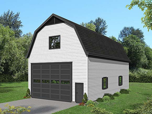 Barndominium, Contemporary, Country, European, French Country Garage-Living Plan 83408 with 1 Beds, 1 Baths, 4 Car Garage Elevation