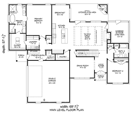 Contemporary, Country, French Country, Traditional House Plan 83412 with 4 Beds, 4 Baths, 2 Car Garage First Level Plan