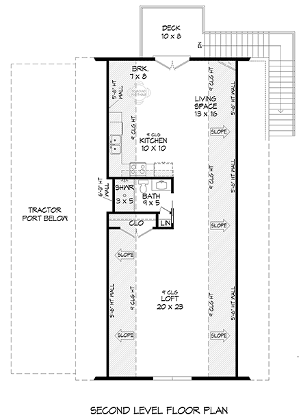 Barndominium, Contemporary, Cottage, Country, Farmhouse Garage-Living Plan 83414, 2 Car Garage Second Level Plan