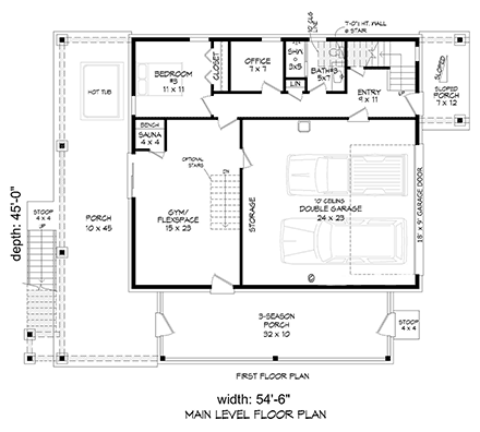Coastal, Contemporary, Country, Modern House Plan 83417 with 3 Beds, 2 Baths, 2 Car Garage First Level Plan