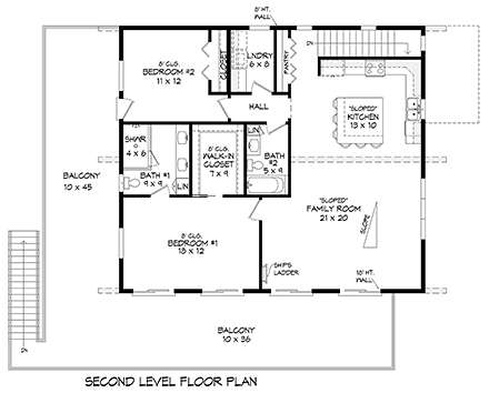 Coastal, Contemporary, Country, Modern House Plan 83417 with 3 Beds, 2 Baths, 2 Car Garage Second Level Plan