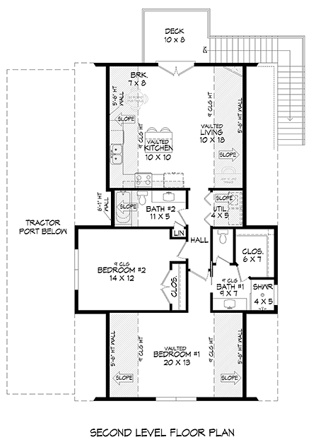 Barndominium, Country, Farmhouse, Traditional Garage-Living Plan 83418 with 2 Beds, 3 Baths Second Level Plan