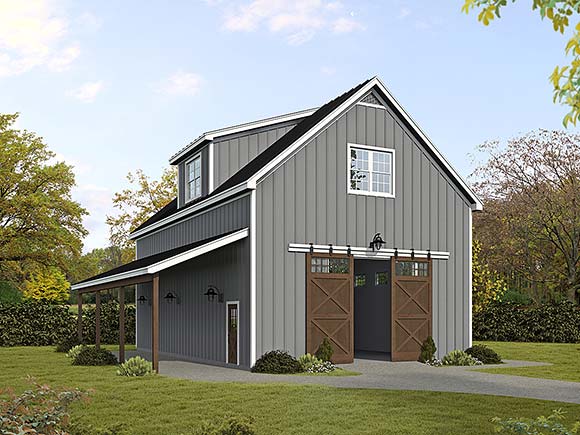 Barndominium, Country, Farmhouse, Traditional Garage-Living Plan 83418 with 2 Beds, 3 Baths Elevation