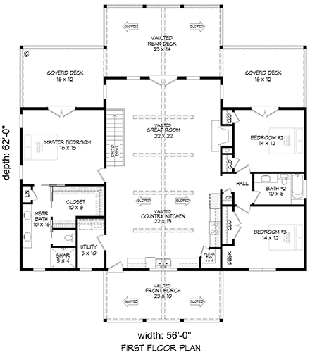 Contemporary, Cottage, Country House Plan 83422 with 5 Beds, 3 Baths, 1 Car Garage First Level Plan