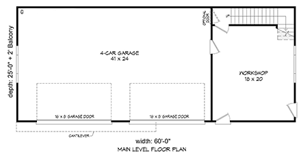 Barndominium, Coastal, Contemporary, Ranch, Traditional Garage-Living Plan 83423 with 2 Beds, 2 Baths, 4 Car Garage First Level Plan