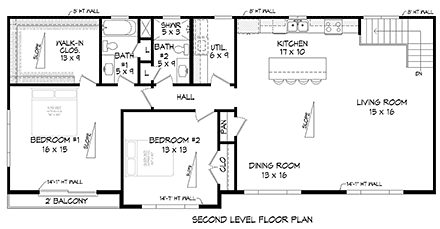 Barndominium, Coastal, Contemporary, Ranch, Traditional Garage-Living Plan 83423 with 2 Beds, 2 Baths, 4 Car Garage Second Level Plan