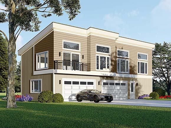 Barndominium, Coastal, Contemporary, Ranch, Traditional Garage-Living Plan 83423 with 2 Beds, 2 Baths, 4 Car Garage Elevation
