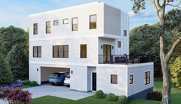 Coastal, Contemporary, Modern House Plan 83427 with 5 Beds, 6 Baths, 2 Car Garage Elevation