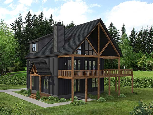 Cabin, Colonial, Country, French Country, Prairie, Traditional House Plan 83429 with 3 Beds, 3 Baths, 1 Car Garage Elevation