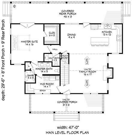 Cabin, Country, Farmhouse House Plan 83430 with 3 Beds, 4 Baths First Level Plan