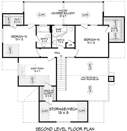 Cabin, Country, Farmhouse House Plan 83430 with 3 Beds, 4 Baths Second Level Plan