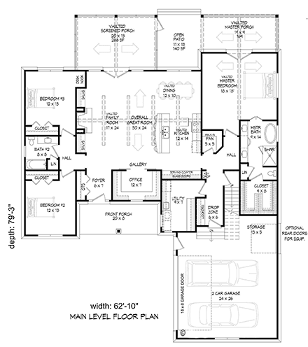 Country House Plan 83431 with 3 Beds, 2 Baths, 2 Car Garage First Level Plan