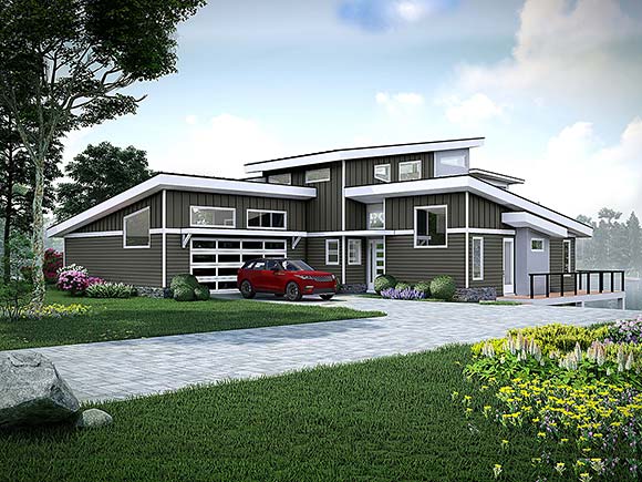 Coastal, European, Modern House Plan 83432 with 3 Beds, 3 Baths, 2 Car Garage Elevation