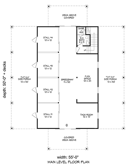 Barndominium, Country, Farmhouse 0 Car Garage Plan 83445 with 2 Beds, 3 Baths First Level Plan