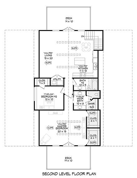 Barndominium, Country, Farmhouse 0 Car Garage Plan 83445 with 2 Beds, 3 Baths Second Level Plan