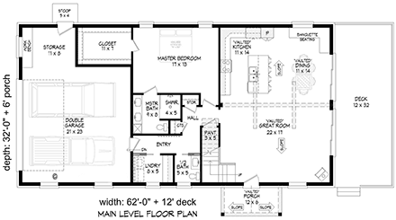 Cabin, Country, French Country, Traditional House Plan 83468 with 3 Beds, 3 Baths, 2 Car Garage First Level Plan
