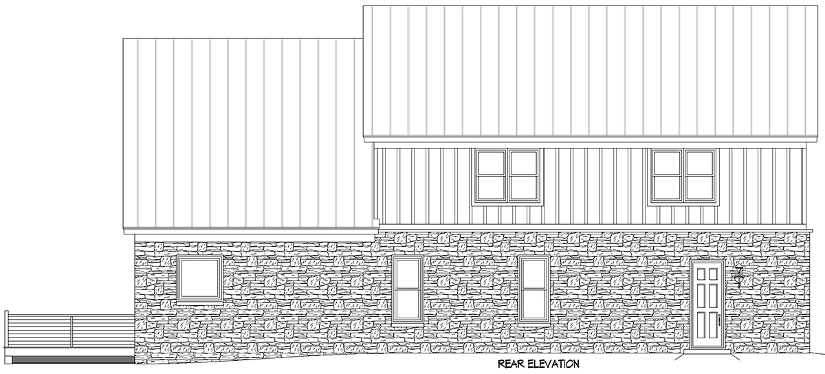 Cabin, Country, French Country, Traditional Plan with 2596 Sq. Ft., 3 Bedrooms, 3 Bathrooms, 2 Car Garage Rear Elevation