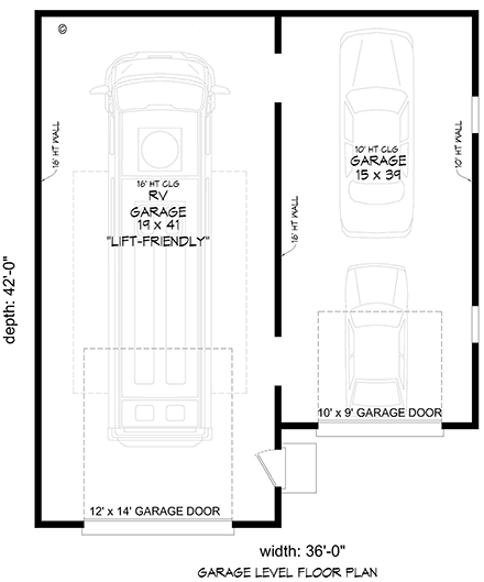 Contemporary, Country, Traditional 3 Car Garage Plan 83474, RV Storage First Level Plan