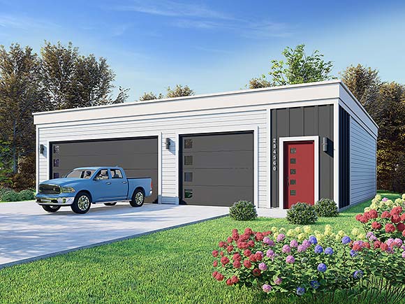 Contemporary, Modern 3 Car Garage Plan 83479 Elevation