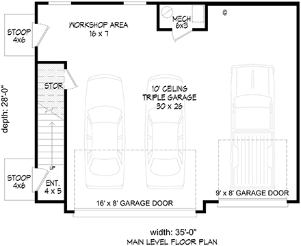 Traditional Garage-Living Plan 83486 with 1 Beds, 1 Baths, 3 Car Garage First Level Plan