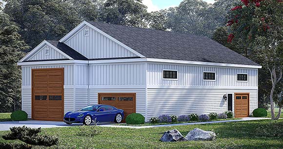 Cottage, Farmhouse, Traditional 4 Car Garage Plan 83488, RV Storage Elevation