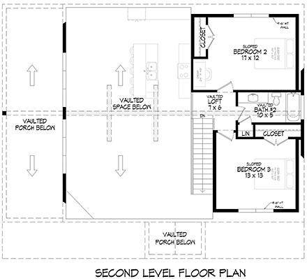 Cabin, Country, French Country, Ranch, Traditional House Plan 83490 with 3 Beds, 3 Baths Second Level Plan