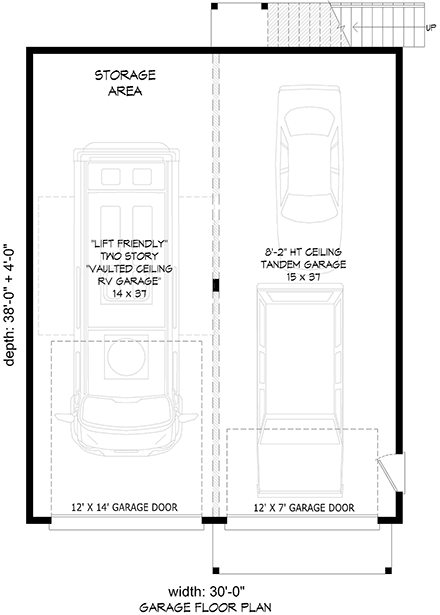 Cape Cod, Contemporary, Saltbox Garage-Living Plan 83493 with 1 Beds, 1 Baths, 4 Car Garage First Level Plan