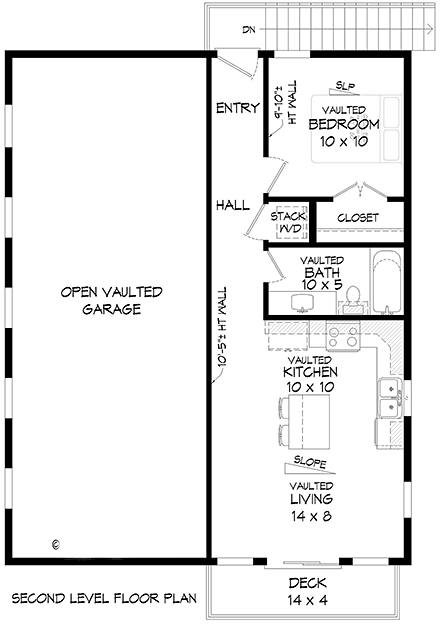 Cape Cod, Contemporary, Saltbox Garage-Living Plan 83493 with 1 Beds, 1 Baths, 4 Car Garage Second Level Plan