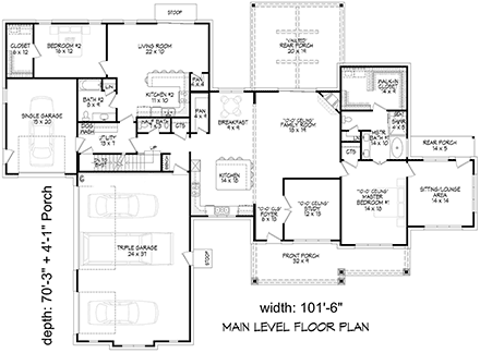 Prairie, Traditional House Plan 83494 with 4 Beds, 5 Baths, 4 Car Garage First Level Plan
