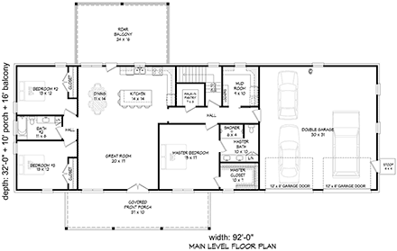 Country, Ranch House Plan 83495 with 3 Beds, 2 Baths, 3 Car Garage First Level Plan