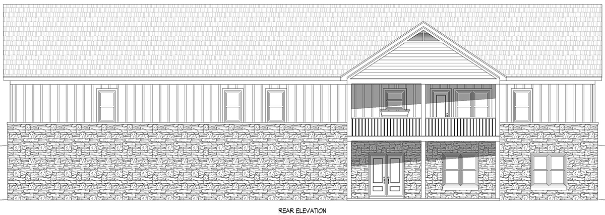 Country, Ranch Plan with 2049 Sq. Ft., 3 Bedrooms, 2 Bathrooms, 3 Car Garage Rear Elevation