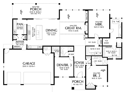 Contemporary, Ranch House Plan 83507 with 3 Beds, 3 Baths, 3 Car Garage First Level Plan