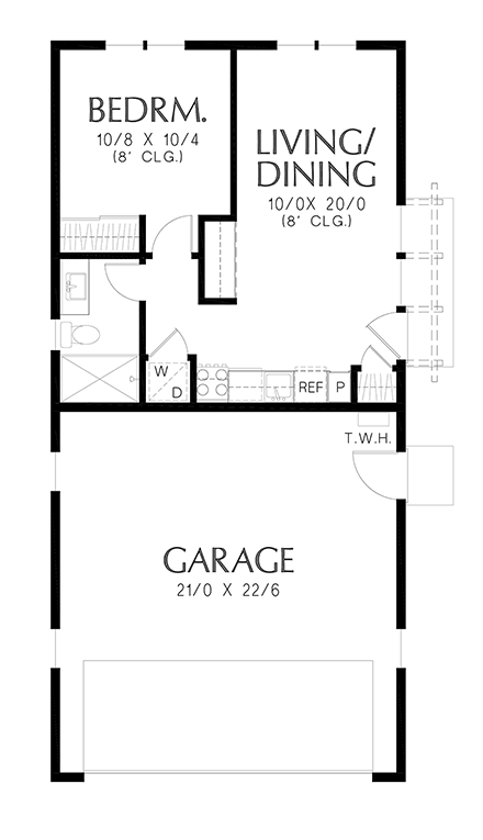 Craftsman, Farmhouse, Ranch Garage-Living Plan 83508 with 1 Beds, 1 Baths, 2 Car Garage First Level Plan