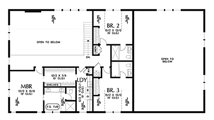 Barndominium, Country, Farmhouse House Plan 83510 with 3 Beds, 4 Baths, 7 Car Garage Second Level Plan