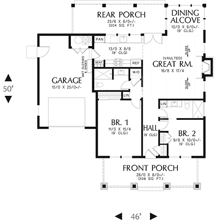 Cottage, Craftsman House Plan 83512 with 2 Beds, 2 Baths, 1 Car Garage First Level Plan