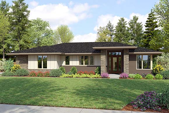 Contemporary, Modern, Prairie, Ranch House Plan 83513 with 3 Beds, 2 Baths, 2 Car Garage Elevation